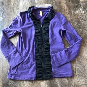 Lucy Workout ruched zip up purple jacket